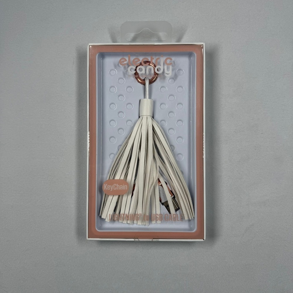 Electric Candy Tassel Keychain Lightning to USB Cable Cream Rose Gold New